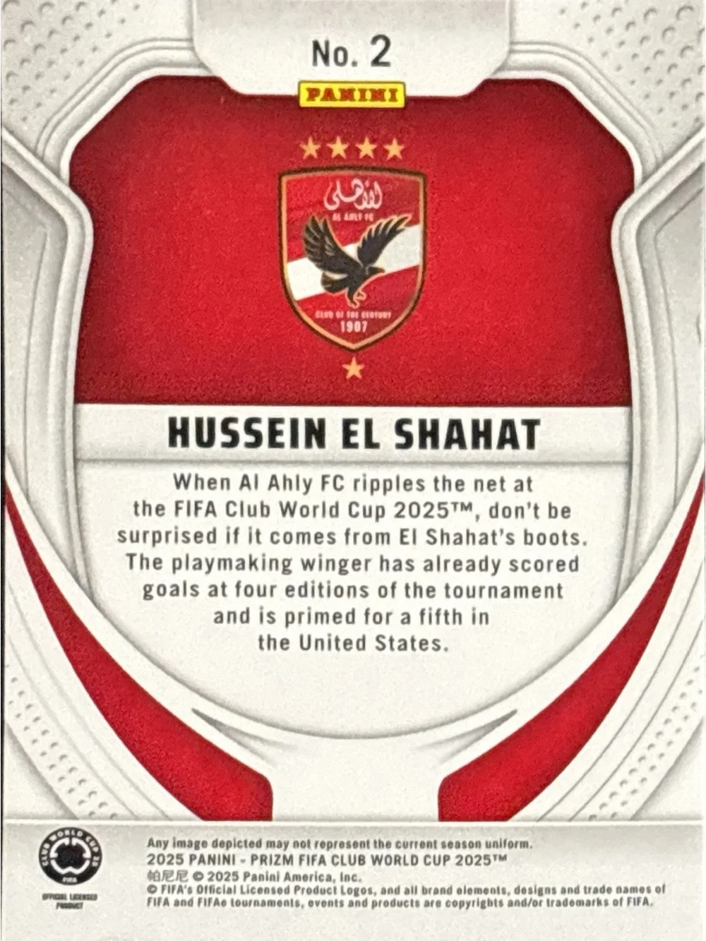 Panini Hussein El Shahat Rookie Soccer Trading Card
